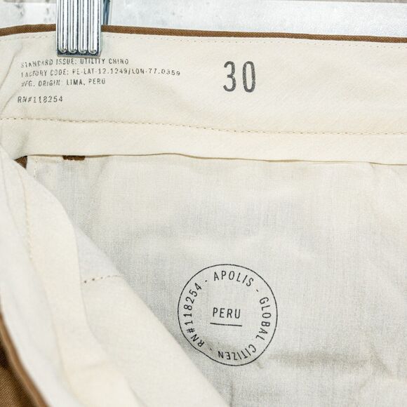 Apolis Global Citizen Slim fit Utility Chino Pants Light Brown Size 30 - Picture 10 of 10